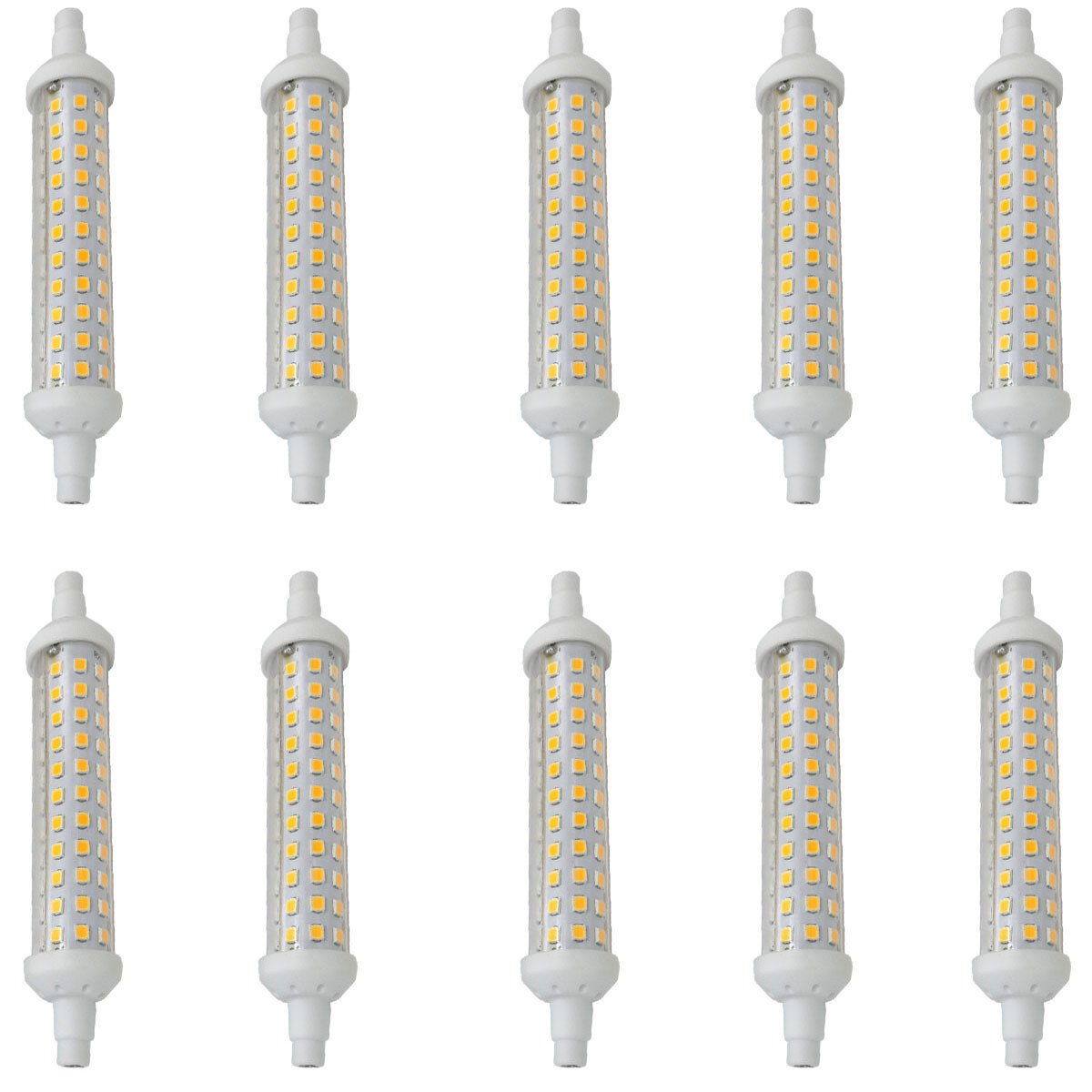 Aoxdi R7s LED 118mm 8W, 80 SMD 2835 LED Bulb Lighting Ceramic Energy Saving Corn Lamp, 118mm R7S, AC220-240V, 10-Pack (Warm White)