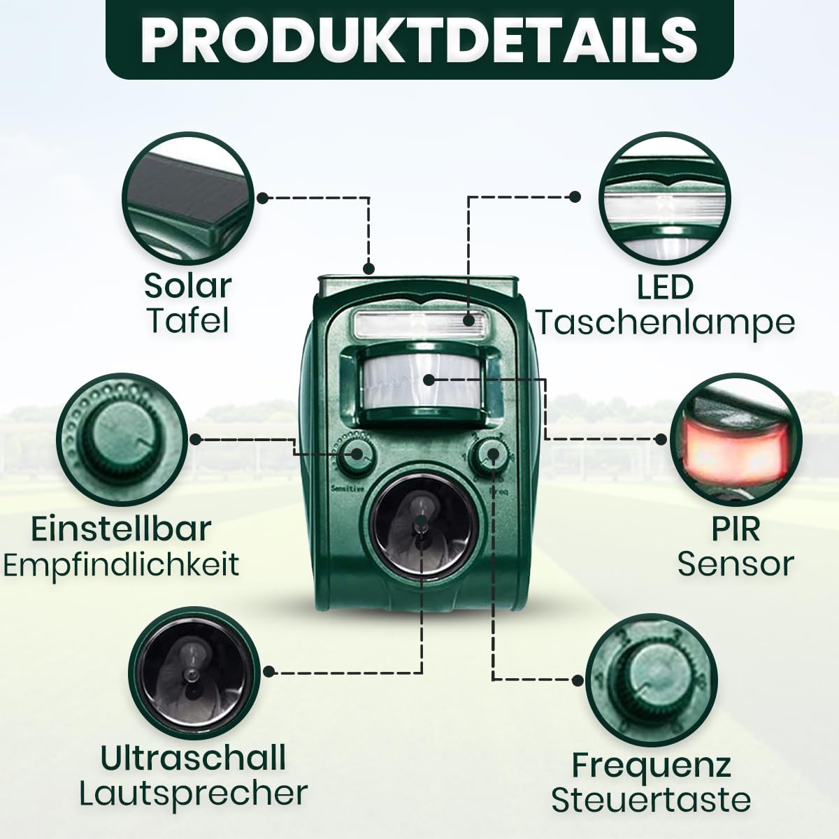 Fleau Ultraschall-Solar-Tiervertreiber – Katzenvertreiber – Katzenschreck – Marderschreck – Vogelschreck – Katzenschreck