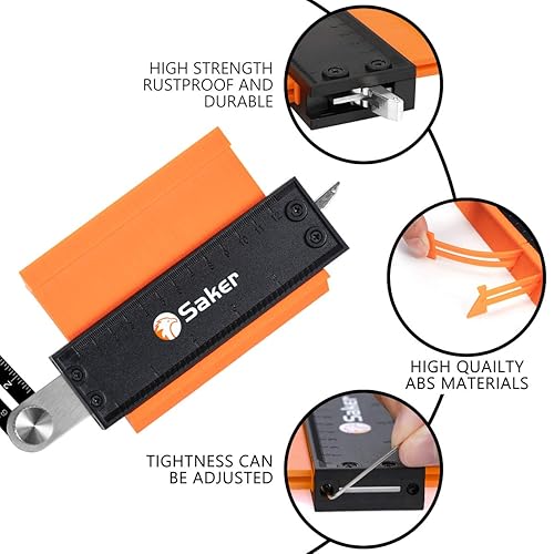 Miniatura 21 de Saker Medidor de contorno, duplicación, bloqueo ajustable, copia con precisión forma irregular, trazado de carpintería irregular, herramienta