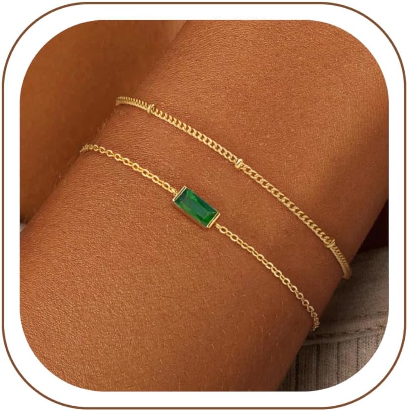 ZOERAY Dainty Birthstone Gold Bracelets for Women Trendy Non Tarnish