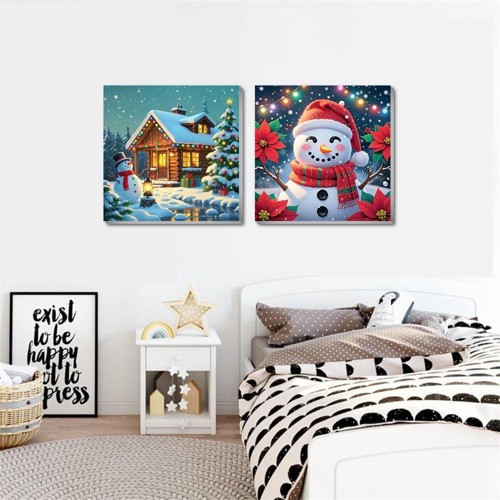tigdtiu 2 Pack Christmas Paint by Numbers for Kids with Framed Canvas-Snowman Paint by Number for Kids Ages 4-8-12, DIY Easy Acrylic Oil Painting Kits for Home Wall Decor (8X8inch)