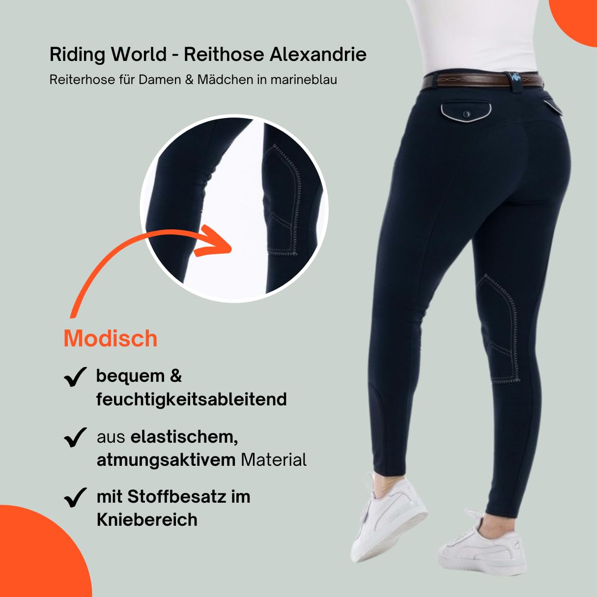 RIDING WORLD - Pantalones de equitación para mujer y niños Alexandrie | Pantalones de equitación con ribete en las rodillas de tela | con bolsillos delanteros | Leggings de equitación en seis colores