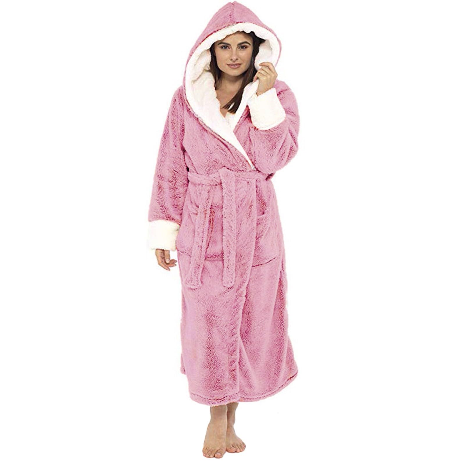 Extra Long Dressing Gowns For Women Uk - Winter Robe For Women Light Pink - Winter Loungewear Warm Fleeceloungewear Toweling Robe Housecoats Nightgowns Cloth Bathrobe