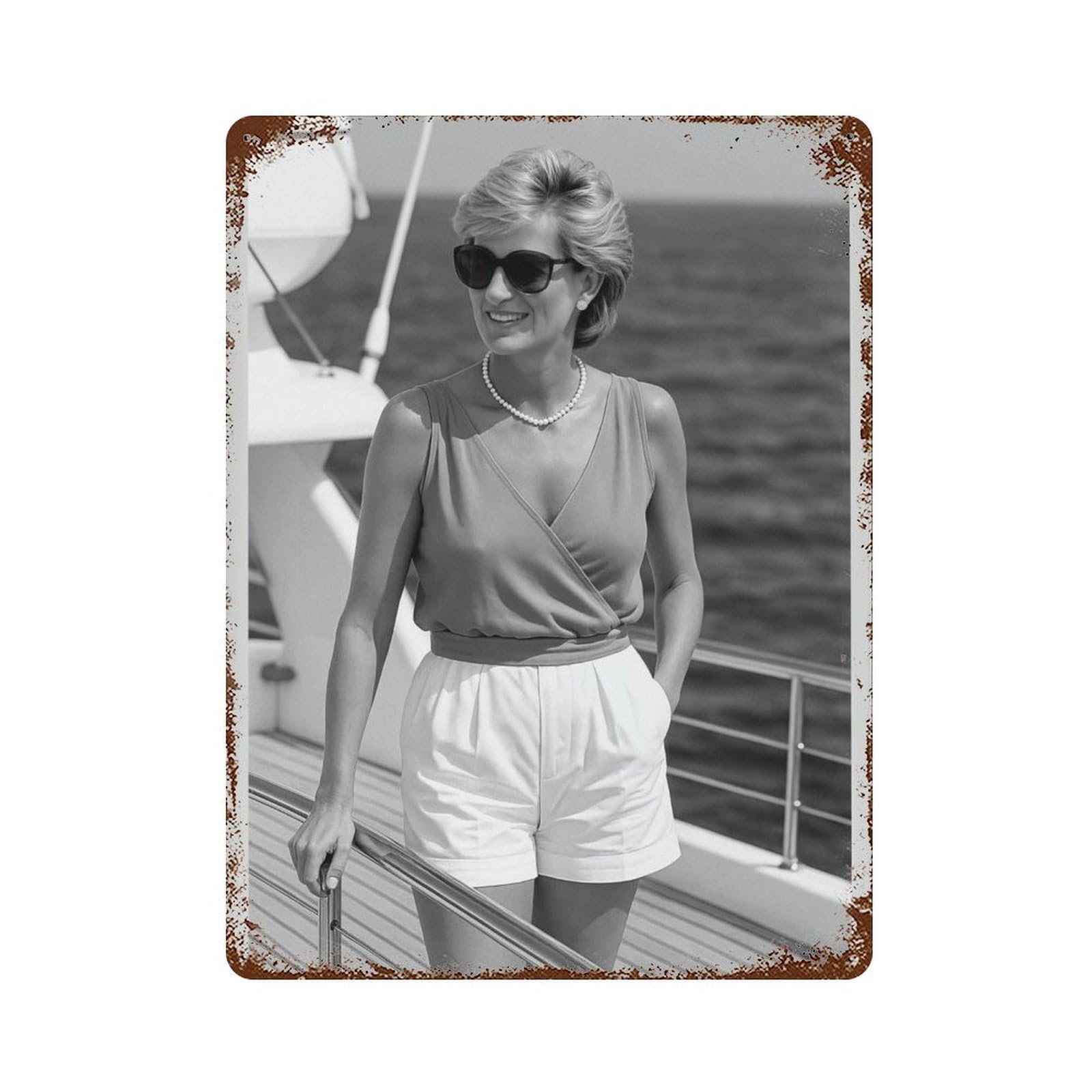 xiaoxiaoshen Princess Diana Yacht ， Vintage Black And White Beach Photography Wall Decor Art Metal Tin Poster Modern Home Decor Art Home Bar Shop Decorations Vintage Sign 40x30cm