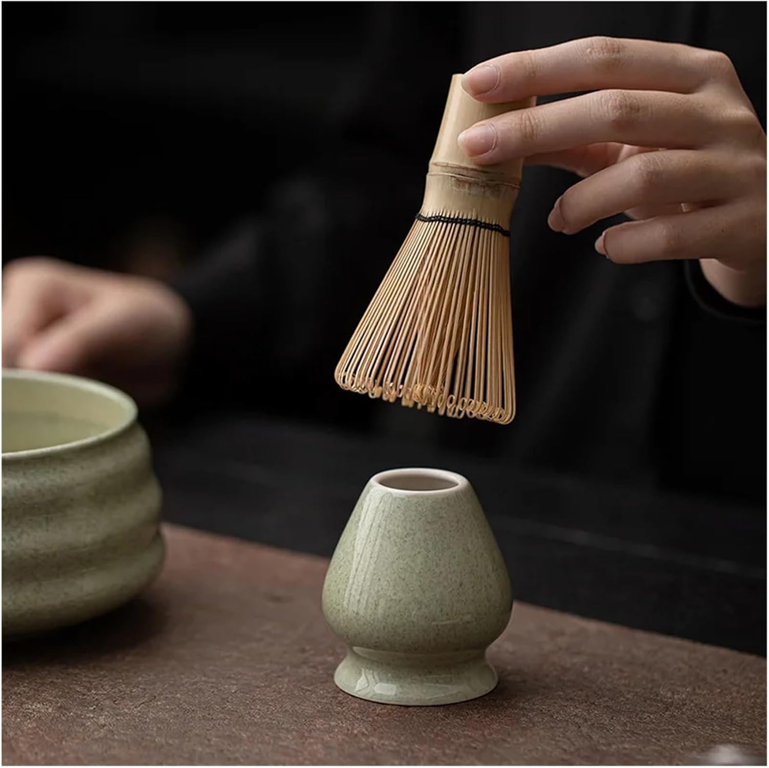 2/4pcs Matcha Mixer Set Whisk Teaware Kit, Ceramic Cha Bowl With Mouth And Matchas Sets Accessory(2pcs DGreen)