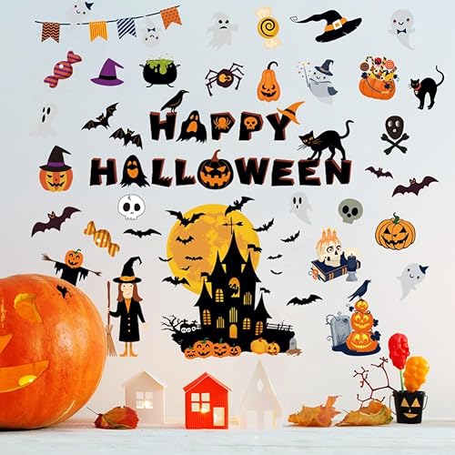 Miniatura 2 de Calcomanías de pared de Halloween de vinilo, calcomanías de pared de Halloween, adhesivos de pared extraíbles de Halloween, murciélagos de bruja,