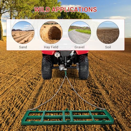 GarveeLife 48" Çim Tesviye Tırmığı ve Sürüş Yolu Sürükle Tırmığı - 4FT Güçlendirilmiş Zincirli Ağır Hizmet Tipi Çekme Aleti - ATV, UTV, Traktör, Biçme Makinesi için - Çakıl, Toprak, Avlu ve Peyzaj