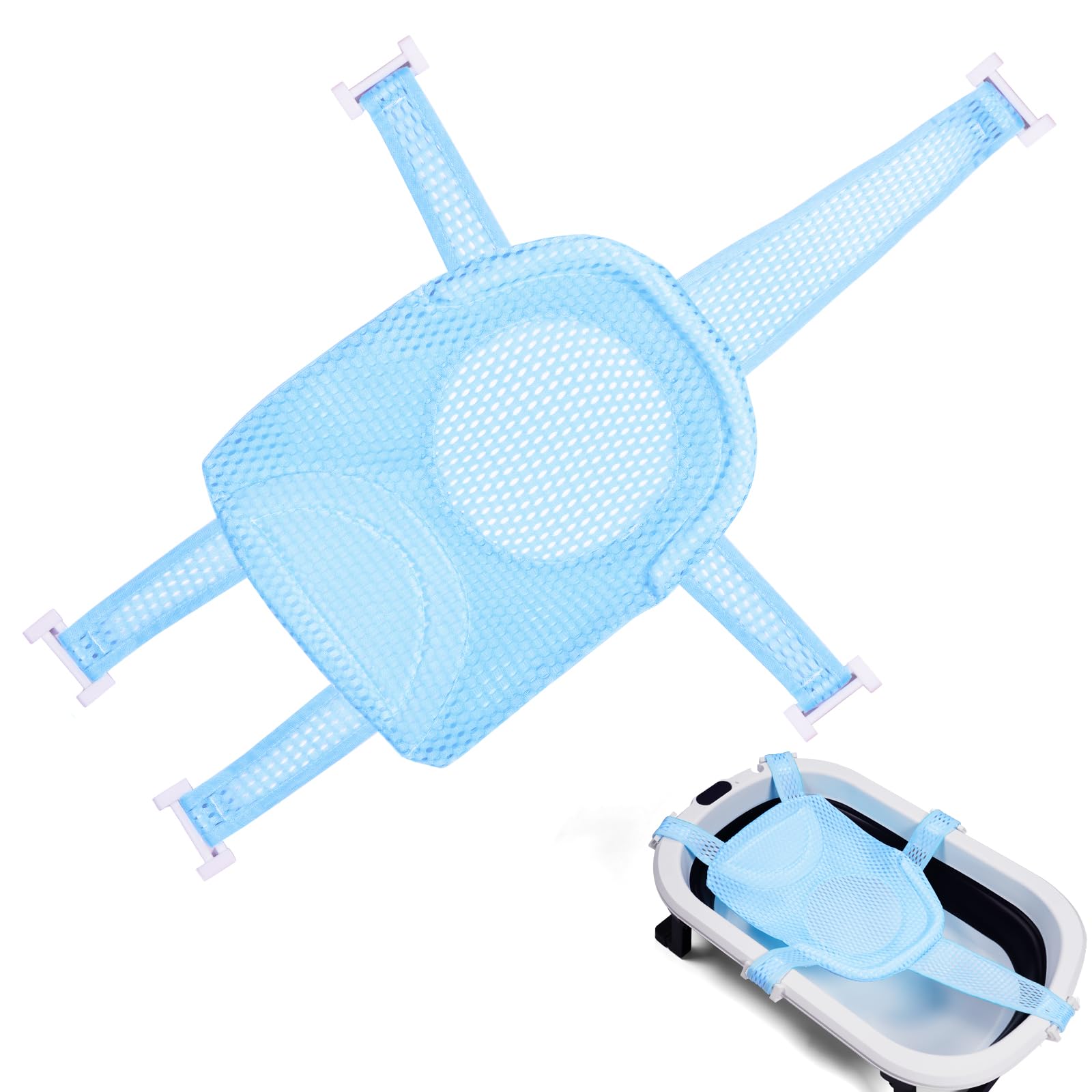 Baby Bath Support - Newborn to 3 Years, Non-Slip Bathtub Seat Net, Adjustable Cushion, 5 Angle Blue