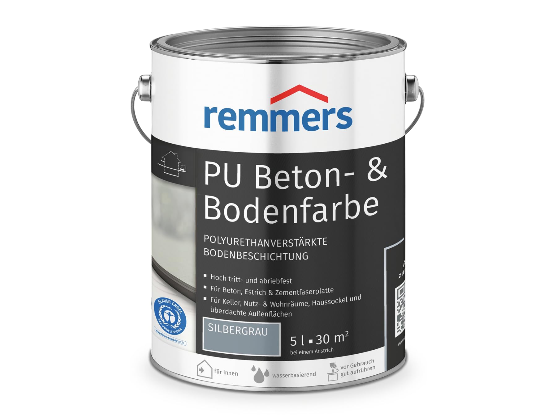 Remmers PU Beton- und Bodenfarbe, silbergrau, seidenmatt, 5 Liter, 3in1, für Beton/Estrich/Zementfaserplatten, belastbar und chemikalienbeständig