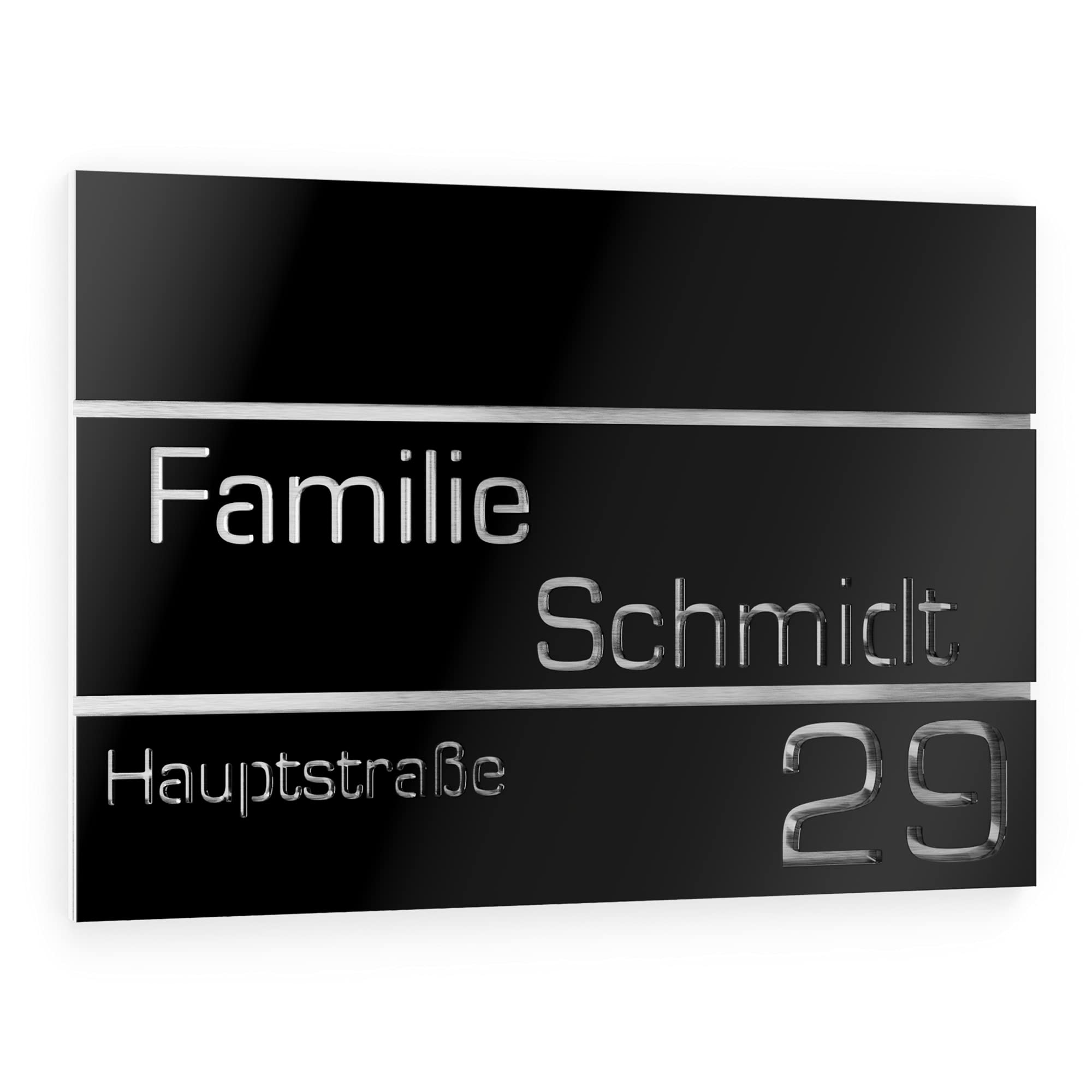 Número de Casa Exterior Personalizable de Acero Inoxidable. 250 x 175 mm en Negro Resistente a la Intemperie. Para Puertas y Portales. [Made in Germany]