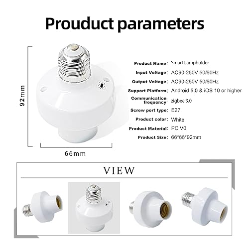 Miniatura 2 de Paquete de 2 adaptadores de enchufe de luz, control remoto de protocolo Zigbee, adaptador de bombilla E26E27, control remoto por aplicación,