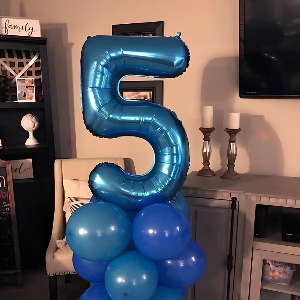 Foil Globo Número 5 Azul 40" (101cm), Inflable Helio o aire, Gigante Numeros 0-9, 10-19, 20-29, 30-100, Grande Globos Decoración para La Boda Aniversario y Cumpleaños Fiestas — view 5
