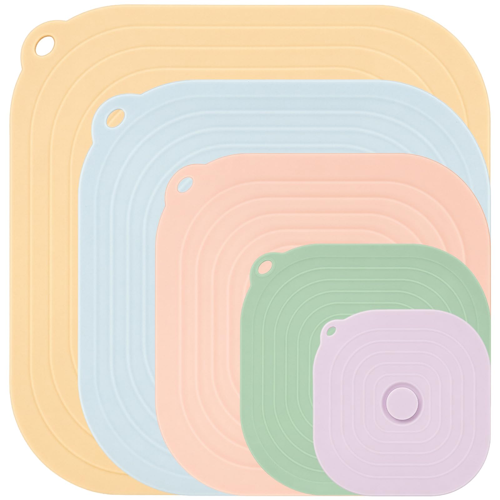 EVERGOODS Silicone Lids Set of 5, Silicone Suction Lids Reusable Suction Lids for Pots Pans Bowls Plates, Heat Resistant Microwave Safe Food Covers for Round Square Containers Frying Pans Casseroles W