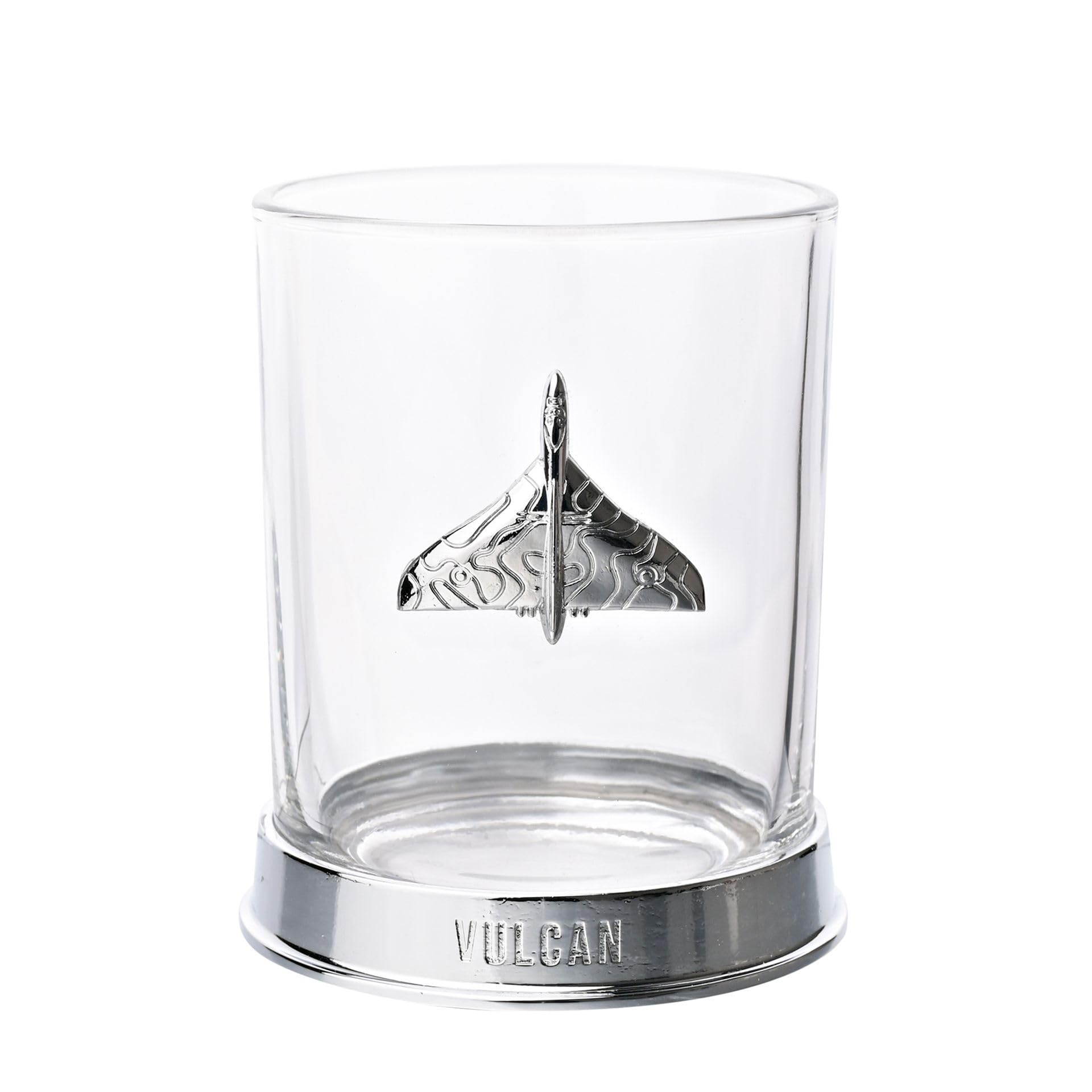 Widdop And Co Men's Silver Officially Licensed Royal Air Force Raf Metal Whiskey Tumbler Glass - Vulcan Jet - Engraved Base With Badge Drinking Glass - Lifestyle Accessory For History & Aviation Fans. 330Ml / 11.5Oz.