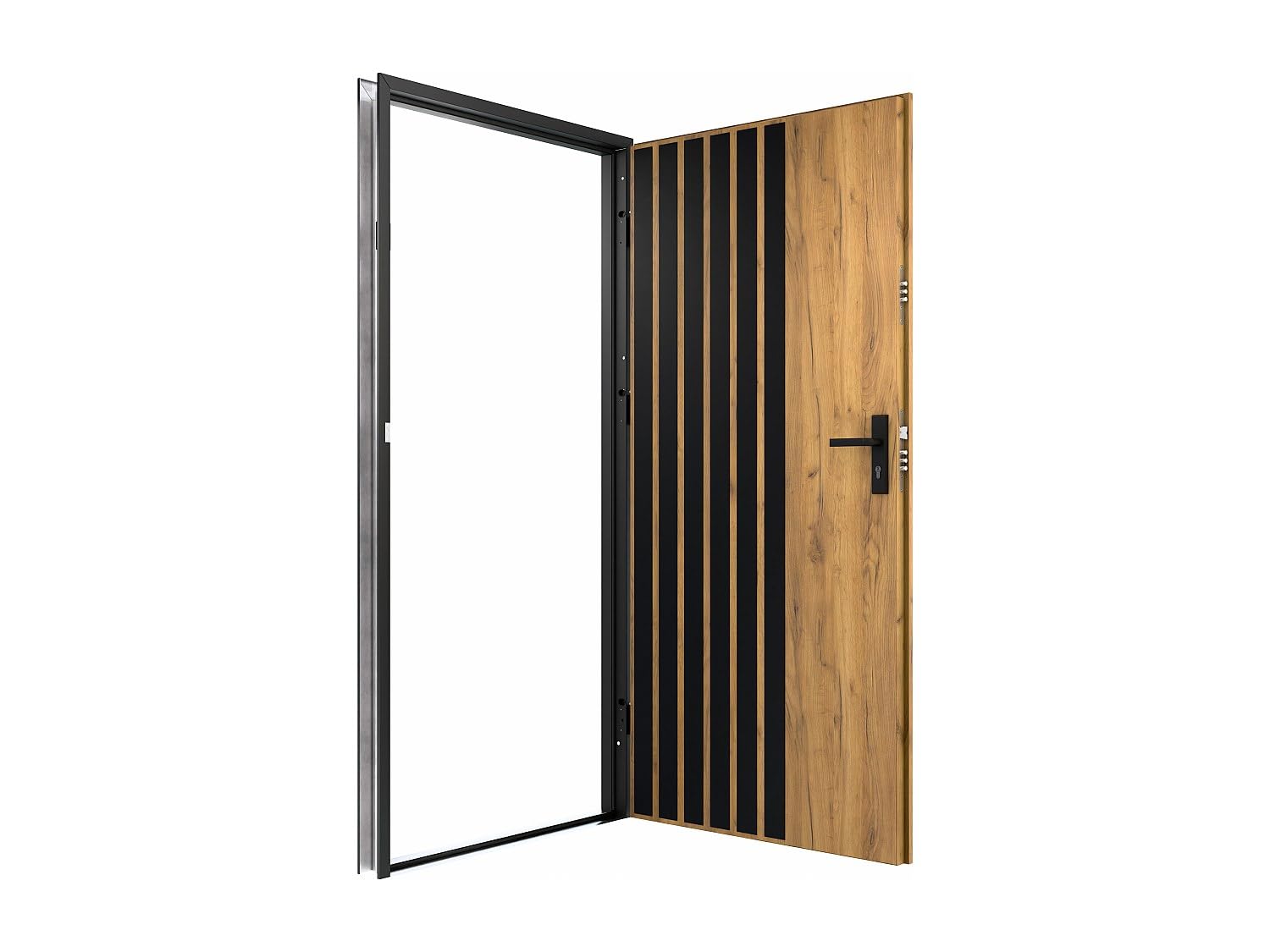 Vente-unique - Puerta de entrada Cobrita - L 95.1cm x A 9cm x H 203.7cm - acero - color natural claro