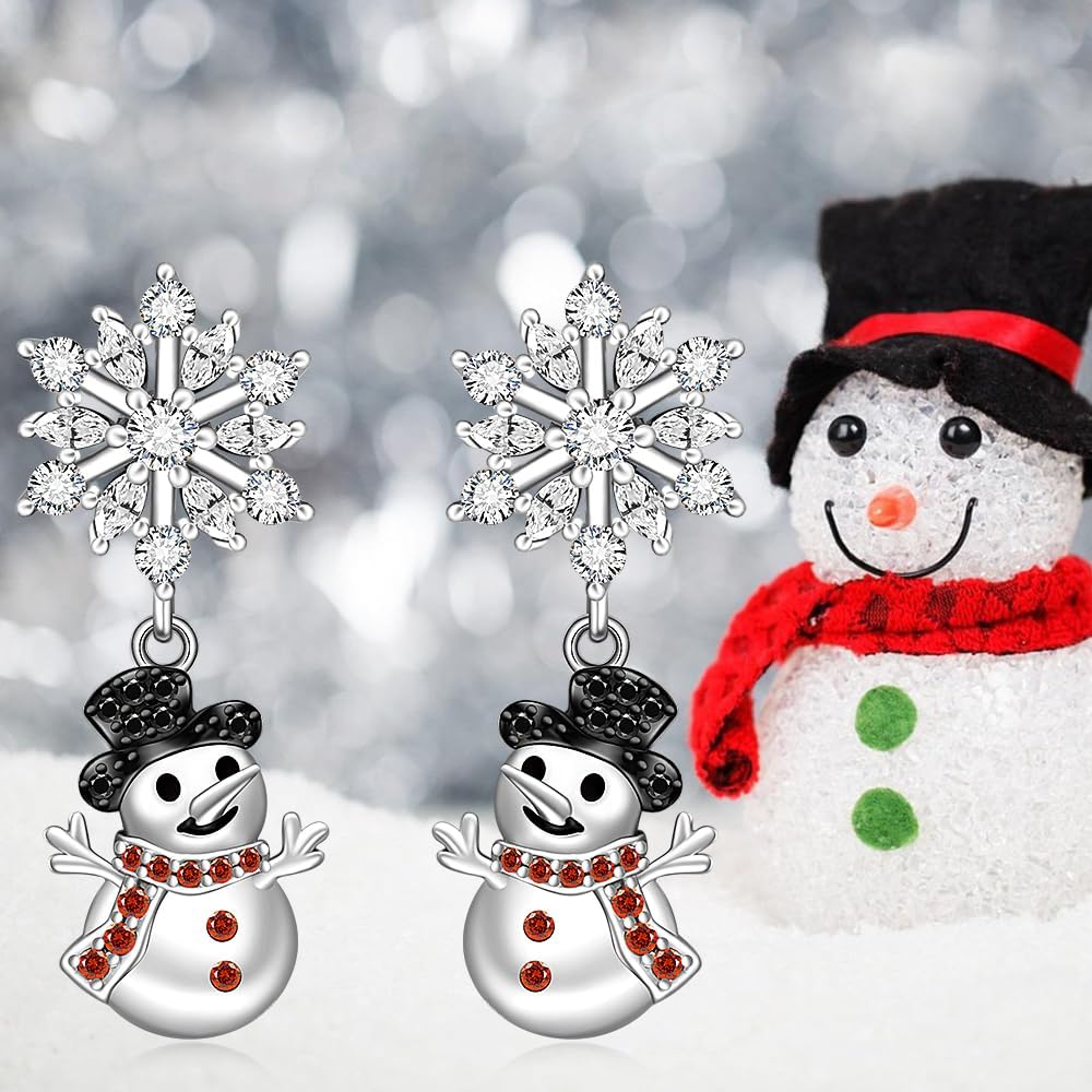 Snowman Earrings Snowflake Earrings for Women Sterling Silver Winter Red Christmas Earrings Studs Christmas Jewelry Holiday Xmas Gift - Image 5