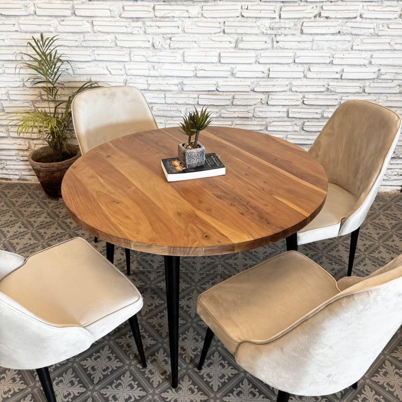 Solid Mango Wooden Round 4 Seater Only Dining Table for Living Room, Dining Room, Hotel & Home, Brown Finish, Only Dinning Table (107 x 107 x 76 Centimeters)-image-12