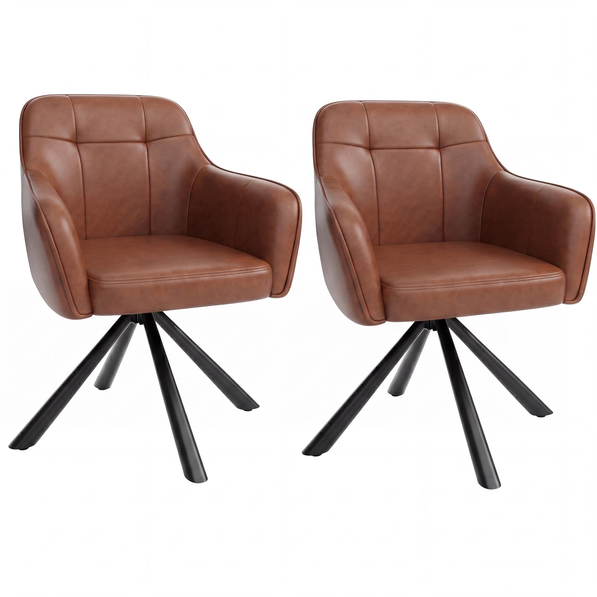 YOUDENOVA Esszimmerstühle 2er Set, 360° Drehbar mit Armlehnen, Cognac Braun