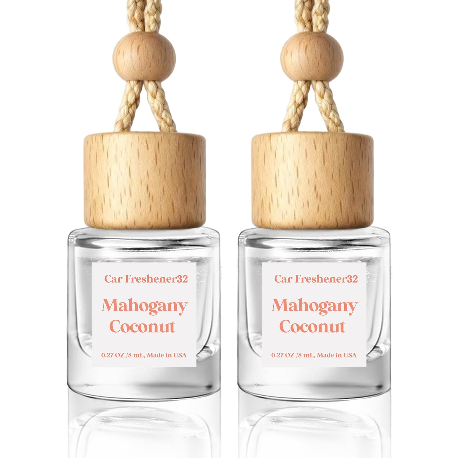 HoogaLife Car Air Freshener Diffuser 2 Pack Hanging Mahogany Coconut Car Air Freshener for Women 45+ Days Long Lasting Fragrance Made in USA (M32)