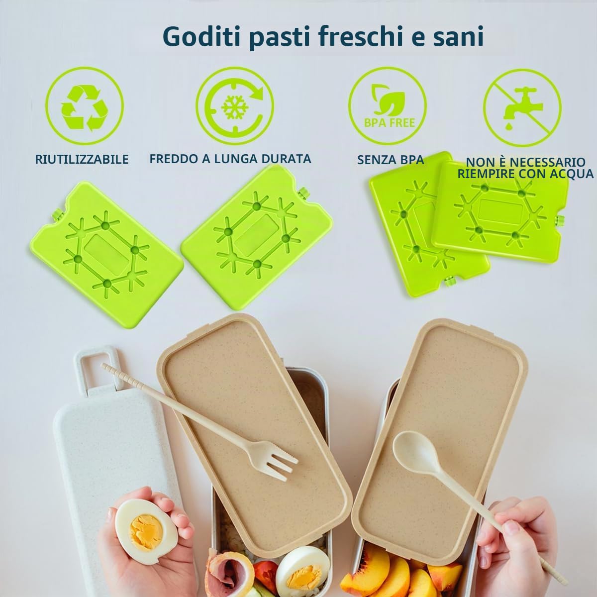 Ghiaccio per Borsa Termica, Ghiaccioli per Borsa Frigo, Mattonelle Ghiaccio | 4 Pz Tavolette Ghiaccio,200 ML Ghiaccioli per Borsa Frigo Piatto,Elementi Refrigeranti per Borsa Termica e Frigo da Campeggio