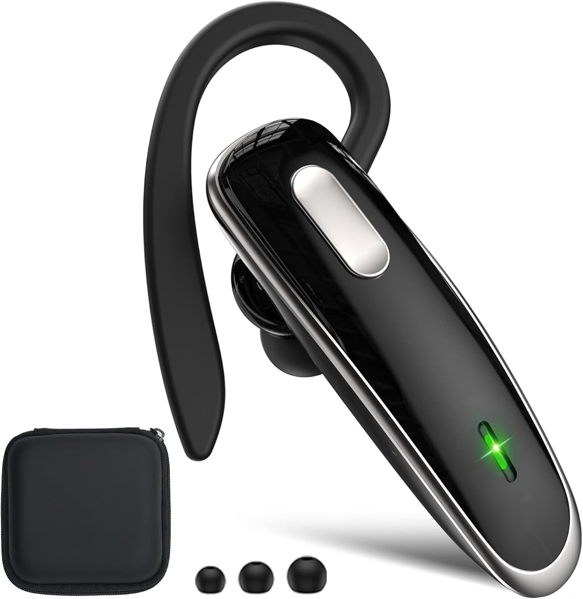 Jinreoo Bluetooth Headset, V5.1 Ultralight Wireless Handsfree Earpiece Cell Phone with Noise Cancellation Microphone for PC Tablet/Laptop Computer, Headphones for Trucker/Driver/Business- Black