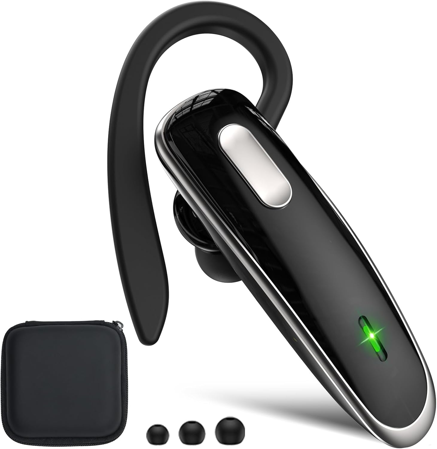 Product image of Bluetooth Headset, V5.1 Ultralight Wireless Handsfree Earpiece Cell Phone with Noise Cancellation Microphone for PC Tablet/Laptop Computer, Headphones for Trucker/Driver/Business- Black