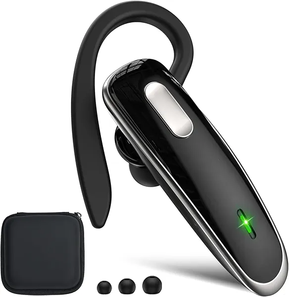 Jinreoo Bluetooth Headset, V5.1 Ultralight Wireless Handsfree Earpiece Cell Phone with Noise Cancellation Microphone for PC Tablet/Laptop Computer, Headphones for Trucker/Driver/Business- Black