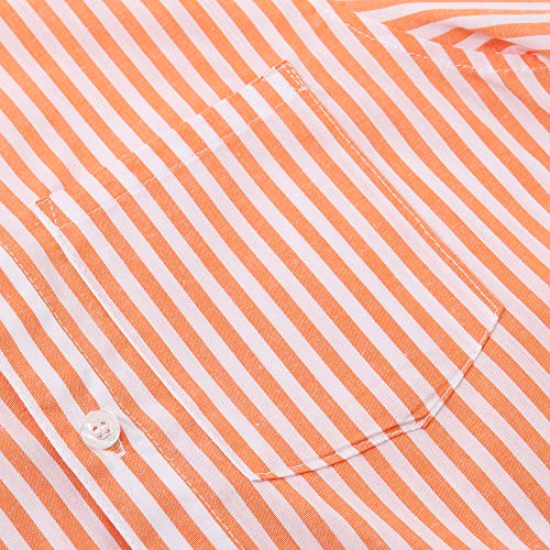 Spring&Gege Boys Button Down Dress Shirt Short Sleeve Casual Vertical Striped Shirt, Orange And White, Size 5-6 Years #TOP5