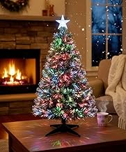 Fiber Optic Christmas Tree X-Mas Tree Color Changing Pre-Lit Light PVC Artificial Tree Top Star Metal Stand Free Standing Indoor Xmas Decoration Multicolored Tree (60 Cm)