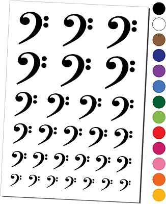 Bass Clef Music Temporary Tattoo Water Resistant Fake Body Art Set Collection - Black (One Sheet)