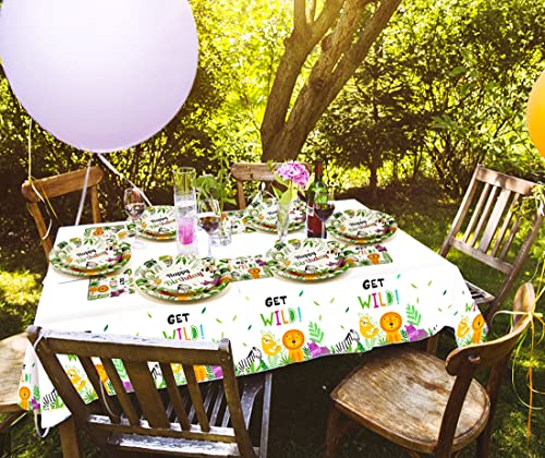 Pycalow Safari Birthday Decorations Tableware - Jungle Theme Party Supplies Includes 9'' Dinner Plates, 7'' Dessert Plates, Napkin, Cup, Where The Wild Things Are Party Supplies Dinnerware | Serves 48 #TOP6