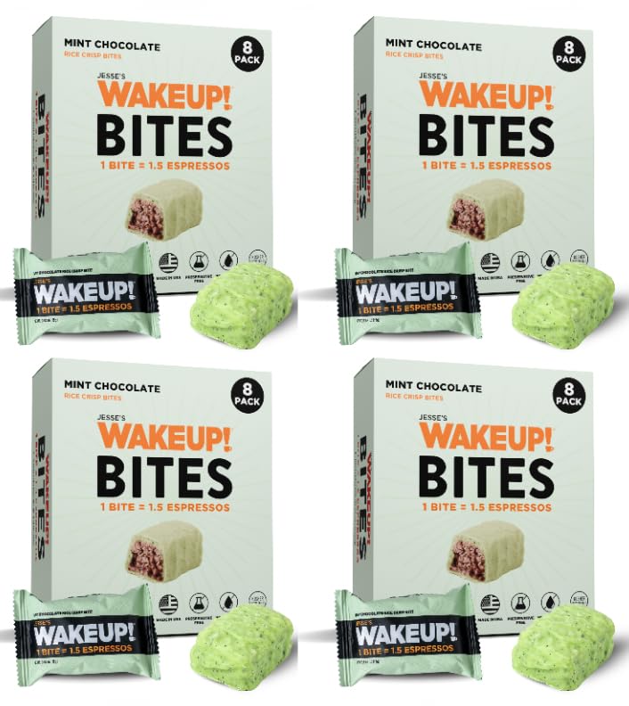 Image of WAKE UP! Mint Chocolate Caffeinated Protein Bites (1 Bite = 1.5 Espressos) 175mg Clean Caffeine for Energy, Focus & Happy Mornings Gluten-Free, Kosher Ingredients, Vegetarian, Free Energy 4 Pack (32 Bites)