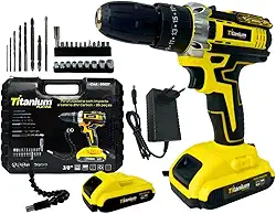 Titanium Parafusadeira A Bateria CARBON 21V Sem Fio com Carregador Bivolt e Maleta com Kit De 35 Acessórios