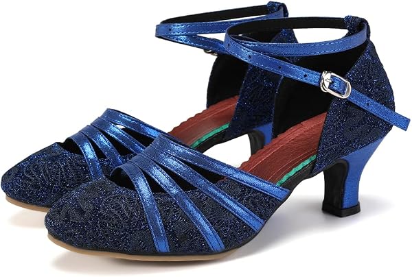 HROYL Chaussures de Danse Latine Femme Salsa Bachata Paillettes Bout Fermé Chaussures Danse Tango de Salon 070-512 - 3