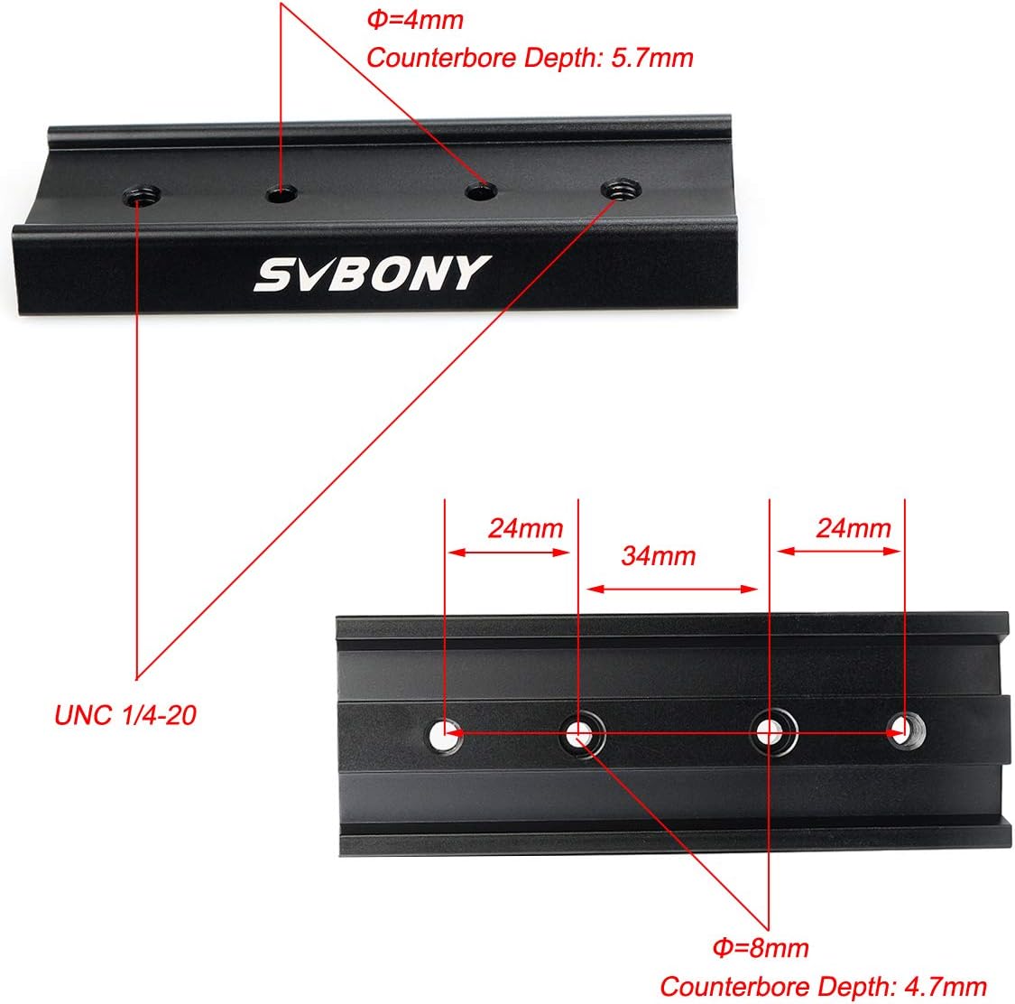 Svbony 4.72" Dovetail Mounting Plate Telescope 120mm for OTA Equatorial Tripod, black - Image 5