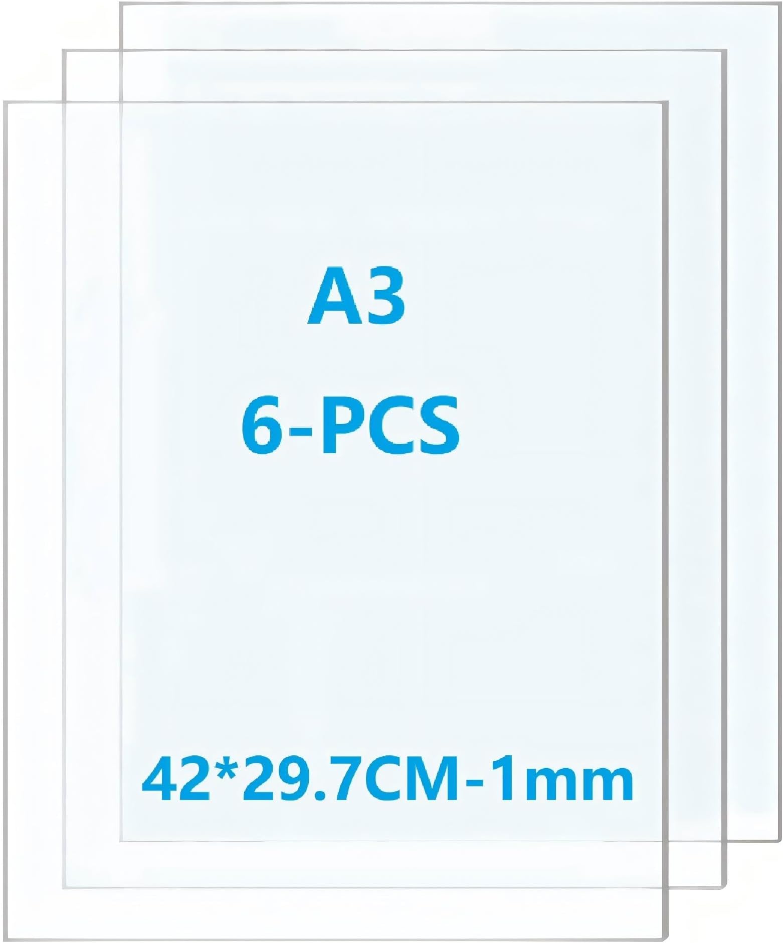 Taiyeestar 6 Pack 42 x 29.7cm Plastic Sheet, A3 Clear Acrylic Perspex Sheets for Househld Decoration, Display, Picture Frame, Painting - 1mm Thick