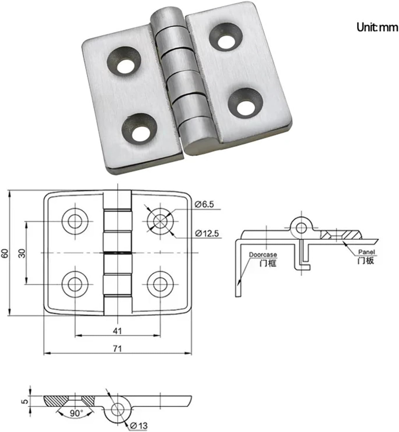 304 Stainless Steel Folding Door Hinge Industrial Machinery Can Open The 180 Degrees Heavy-Duty 1Pcs(60x71x5mm)