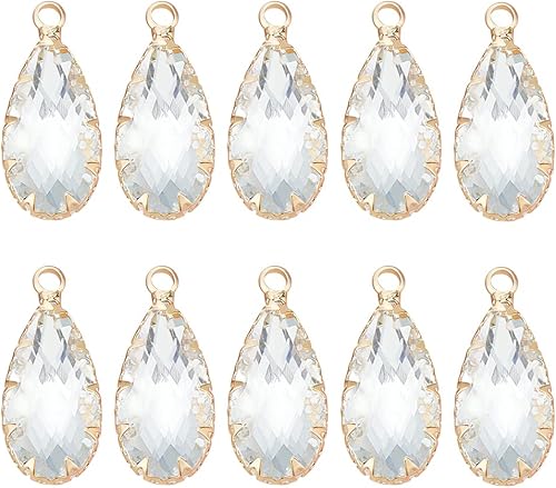 Miniatura 8 de BENECREAT 10 dijes de cristal de latón chapado en oro real de 18 quilates, dijes con forma de lágrima facetada para aniversario, fabricación de