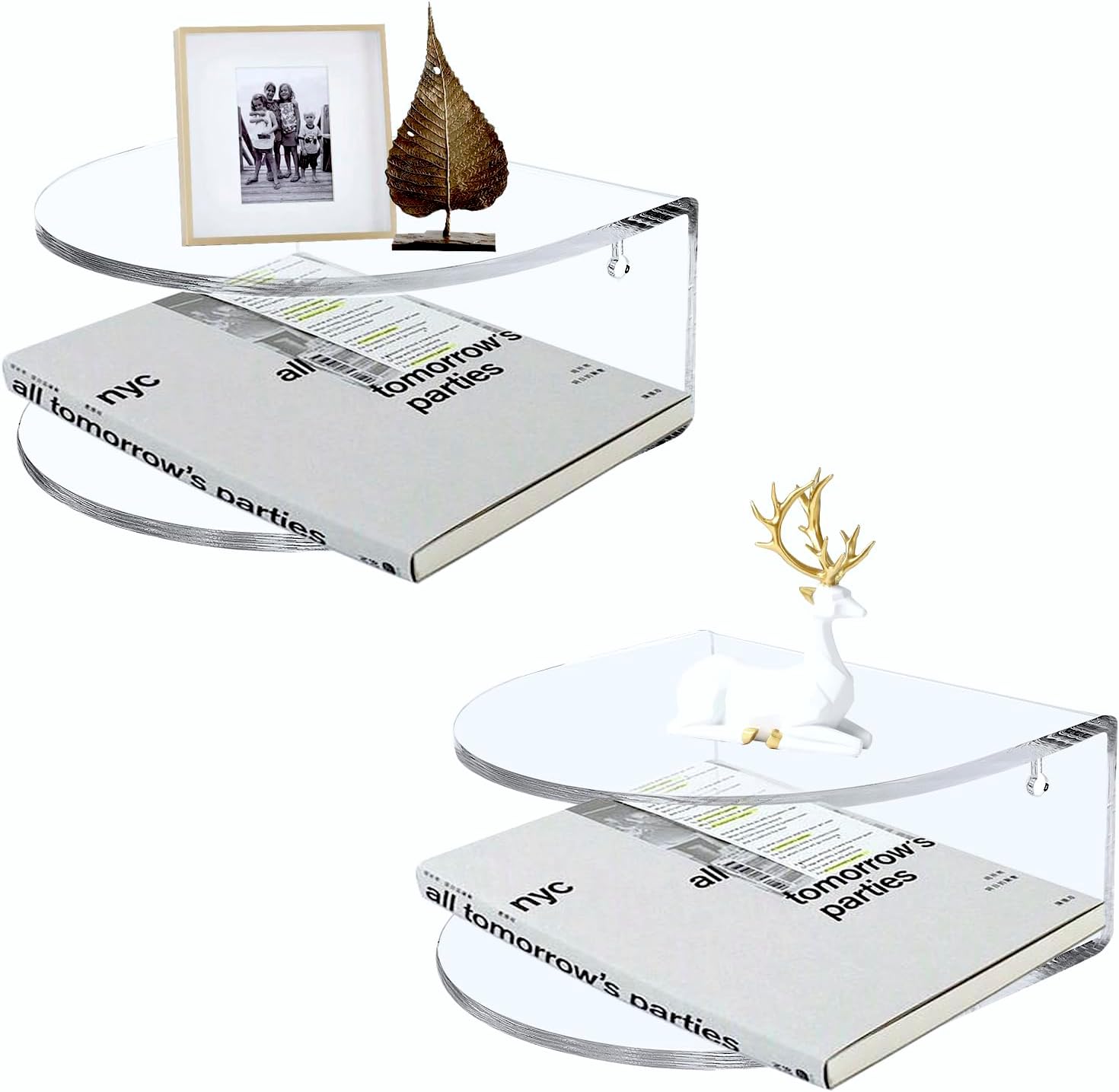 Cutora Clear Acrylic Nightstand Set of 2 Floating Side Tables Wall