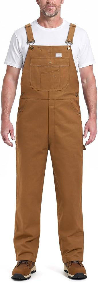 HISEA Overalls for Men Duck Canvas Bib Utility Workwear Relaxed Fit | 13.5 oz 100% cotton canvas, 6 pockets, triple-stitched seams, for farming/ranching/carpentry/construction