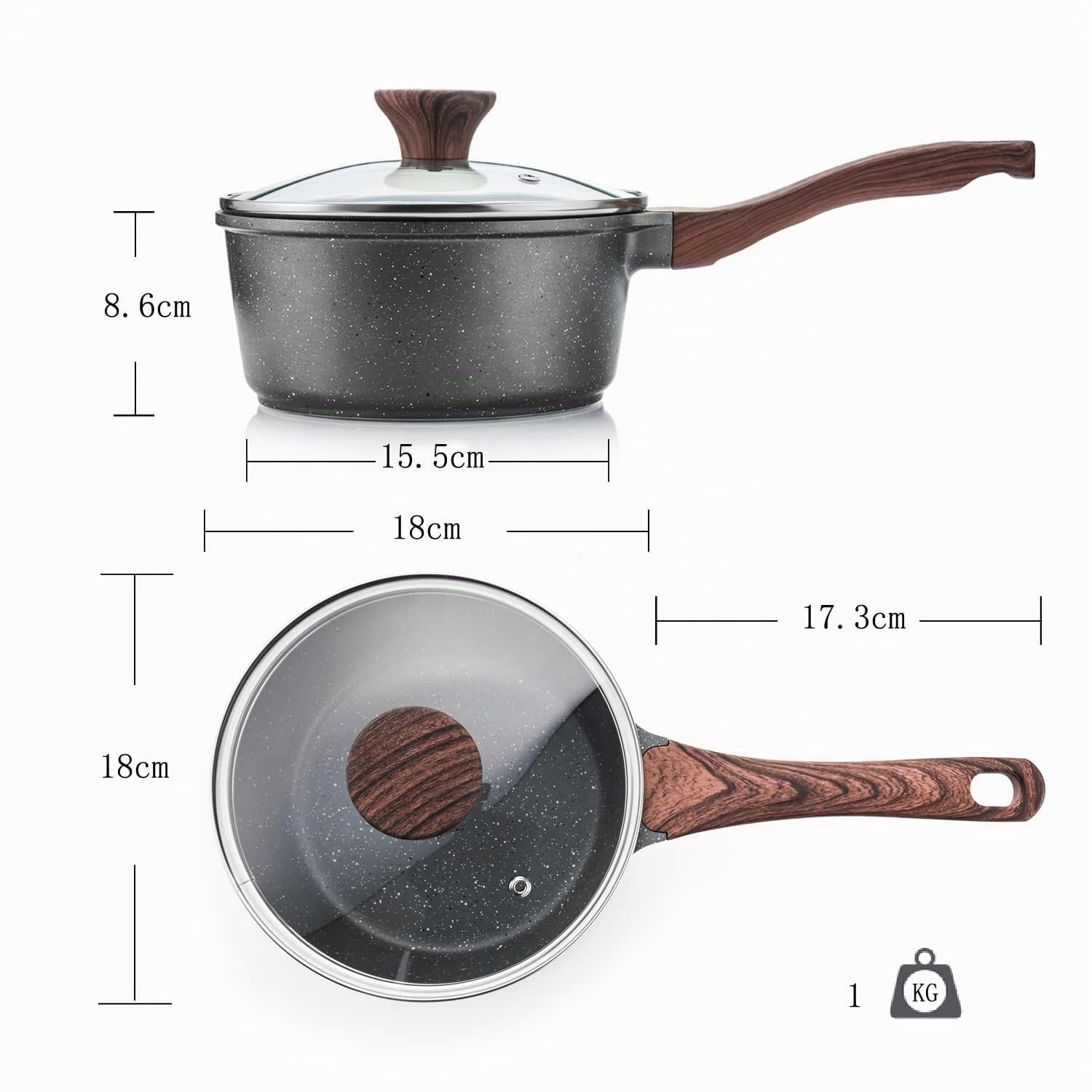 SENSARTE Casseruola Fonda Antiaderente 18 cm in Alluminio per Tutti i Fuochi (Pentola Induzione) con Manico Ergonomico Resistente al Calore e Coperchio