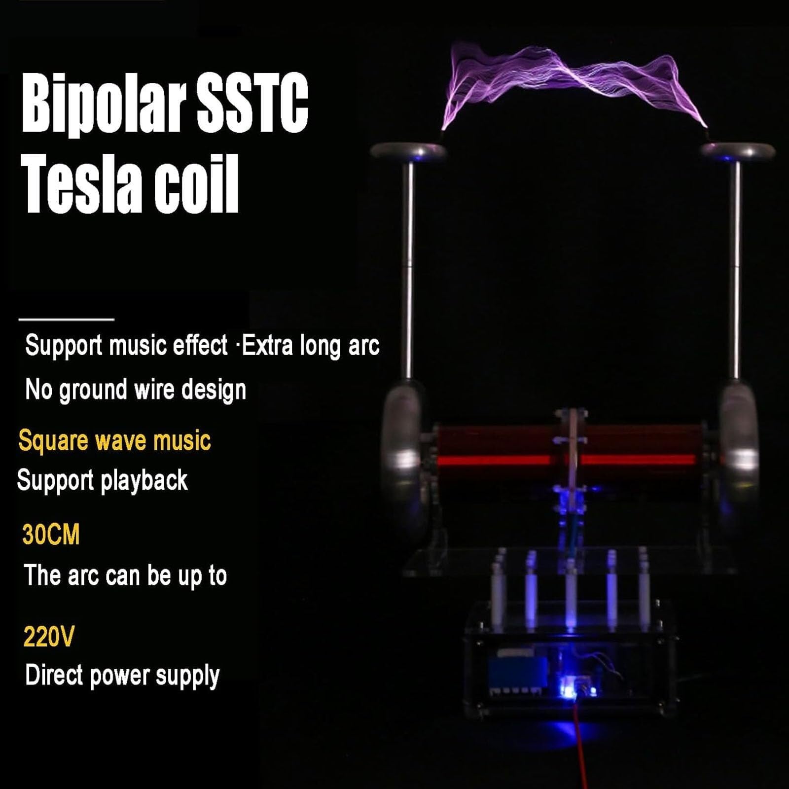 Muzyczna cewka Tesli, dwubiegunowa cewka SSTC Tesla, interfejs audio 3,5 mm, można wprowadzić muzykę Quare Wave, model nauczania eksperymentu naukowego, do nauczania demonstracji