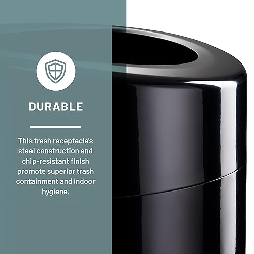 Miniatura 2 de Safco Bote de basura con tapa abierta, 30 galones, de acero inoxidable, contemporáneo, para uso en interiores, color negro