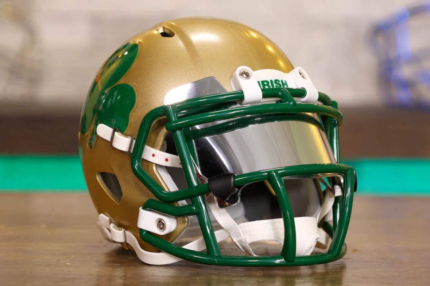 Notre Dame Collectible Speed Mini Helmet - GG Special Edition - with Free USA Flag Decal - Perfect for Sports Fans and Collectors - Green Gridiron