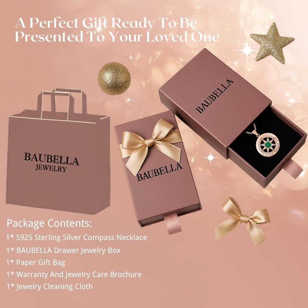 Compass Necklace for Women Wife Girlfriend Mom Daughter Gifts S925 Sterling Silver Jewelry For Anniversary Rose Gold Gifts For Birthday Christmas Mothers Valentines Day 12 Birthstones - Image 5