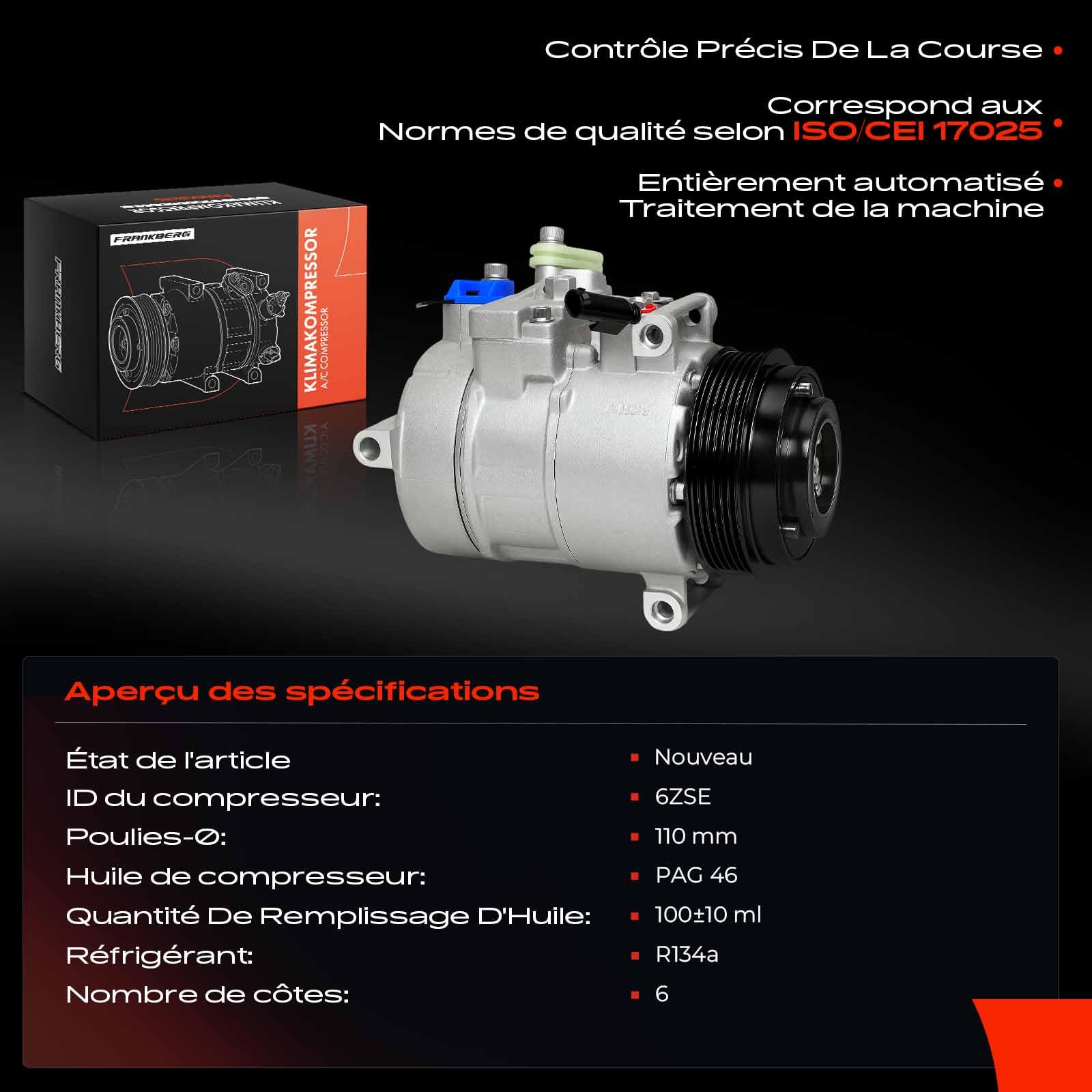 Frankberg Compresseur de climatisation avec embrayage 0022305111 | Compatible avec: Bus Vito W639, Viano W639, Châssis-plateau Classe E VF211, Sprinter 35-T Boîte B906