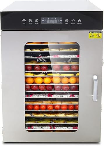 CMI - Deshidratador comercial de alimentos de acero inoxidable de 16 capas, secadora de 1350 W con temporizador digital y control de temperatura,