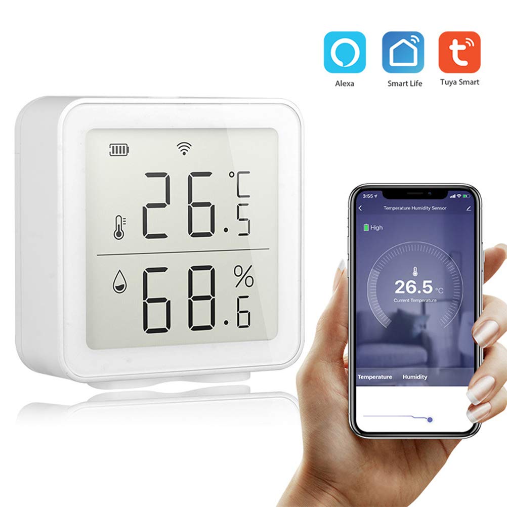 JTLB Thermomètre Außenthermometer, 10 * 9 * 5 Capteur d'humidité WiFi Intelligent Hygromètre Thermomètre Intérieur Extérieur Affichage LCD Numérique Moniteur d'humidité de la