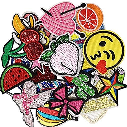 Dandan DIY 25pcs Assorted Kid Sew On/Iron On Patch Applique Clothes Dress Plant Hat Jeans Sewing Flowers Applique DIY Accessory