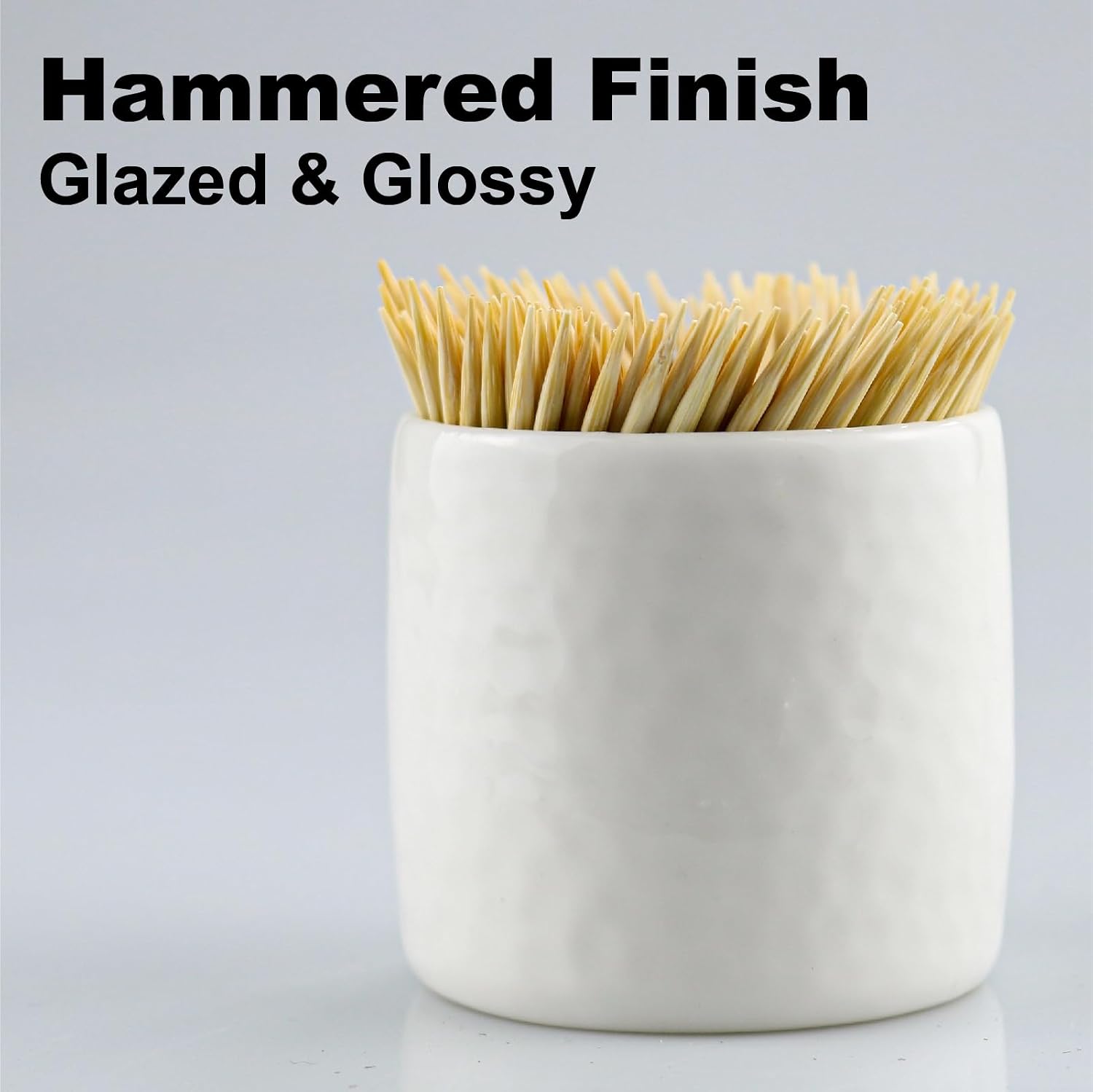 Porcelain Toothpick Holders, Set of 2 Toothpick Dispensers with 400 pcs Bamboo Toothpicks, White